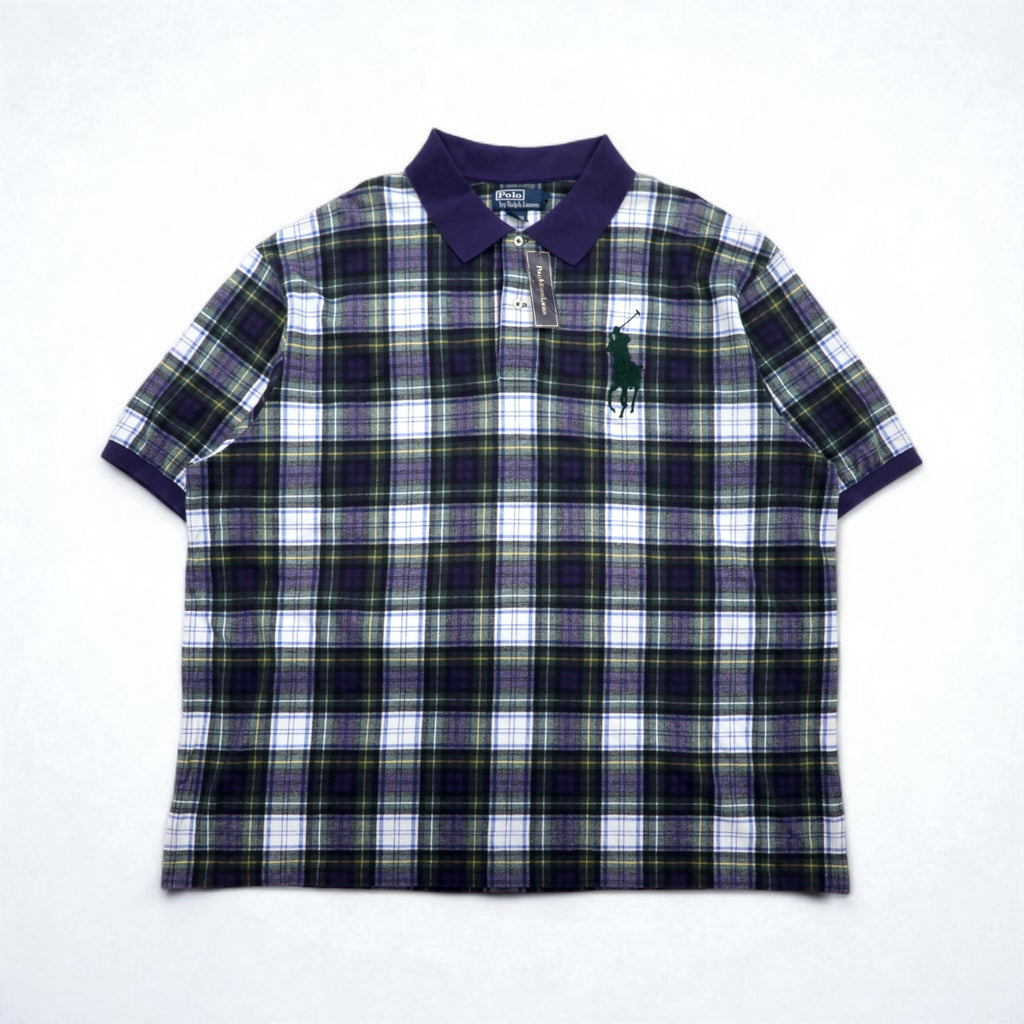 Polo by Ralph Lauren 90年代 ビッグポニー刺繍 ポロシャツ 3XL ネイビー グリーン チェック 未使用品