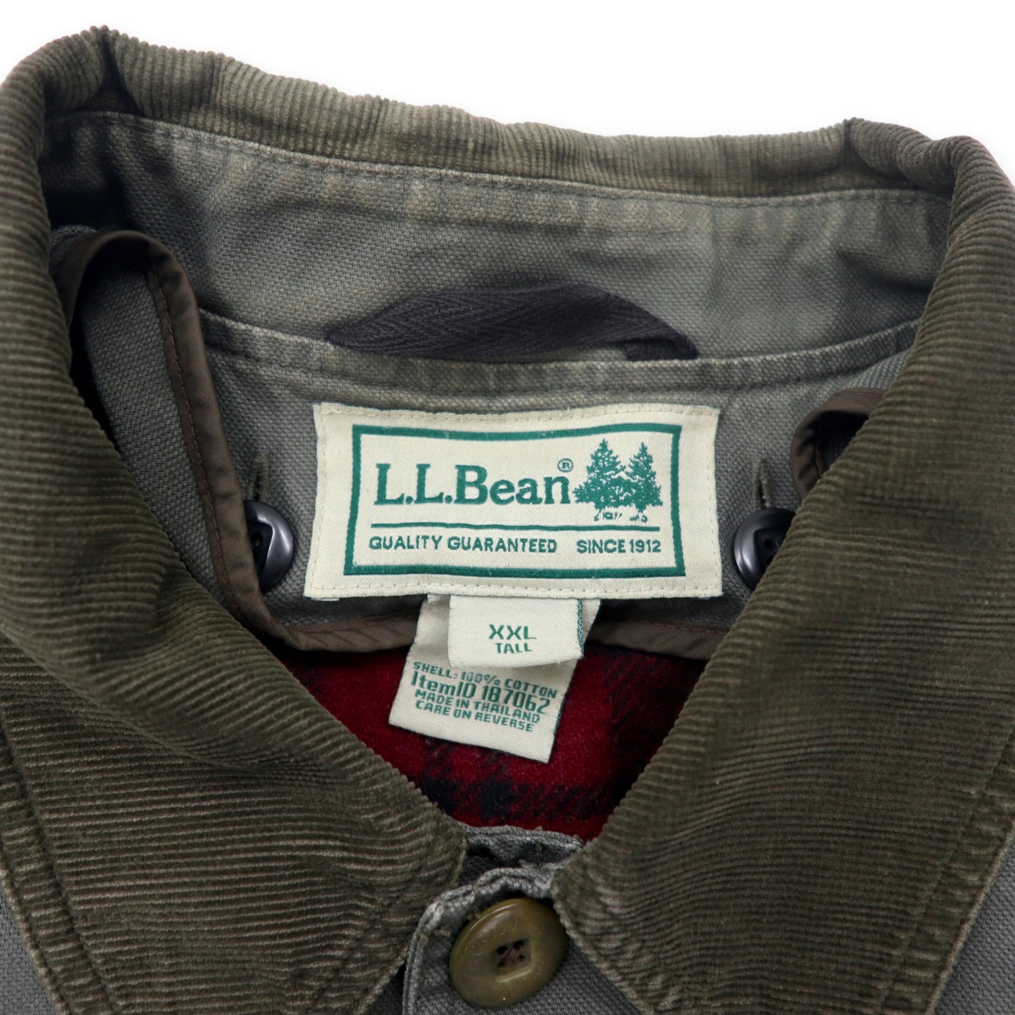 L.L.Bean ハンティングジャケット カバーオール XXL カーキ コットン ブランケットライナー着脱式 襟コーデュロイ ビッグサイズ 187062