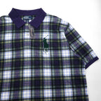Polo by Ralph Lauren 90年代 ビッグポニー刺繍 ポロシャツ 3XL ネイビー グリーン チェック 未使用品