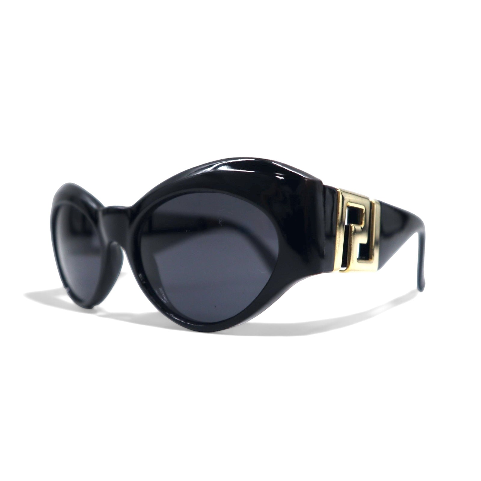 V ersace Vintage Cat Eye Fox Sunglasses Black Side Logo – 日本然リトテ