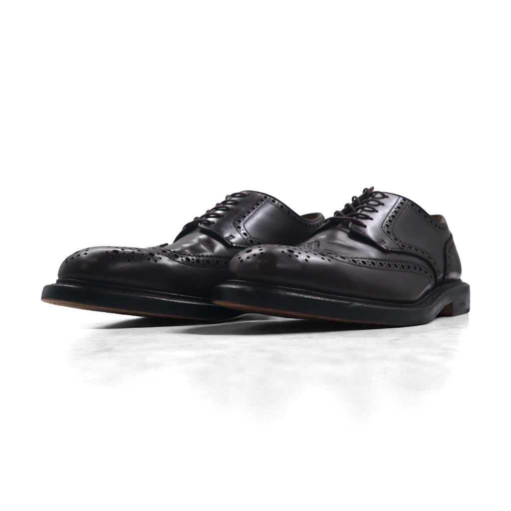 J.Crew Wingtip Full Brogue Dress Shoes, Size 27cm, Brown Leather with Medallion Detail, 55740