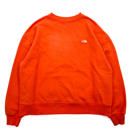 日本然リトテ-古着オンライン-THE NORTH FACE オーバーサイズ スウェット S オレンジ コットン ワンポイントロゴ刺繍-THE NORTH FACE Oversized Sweatshirt S Orange Cotton One Point Logo Embroidery