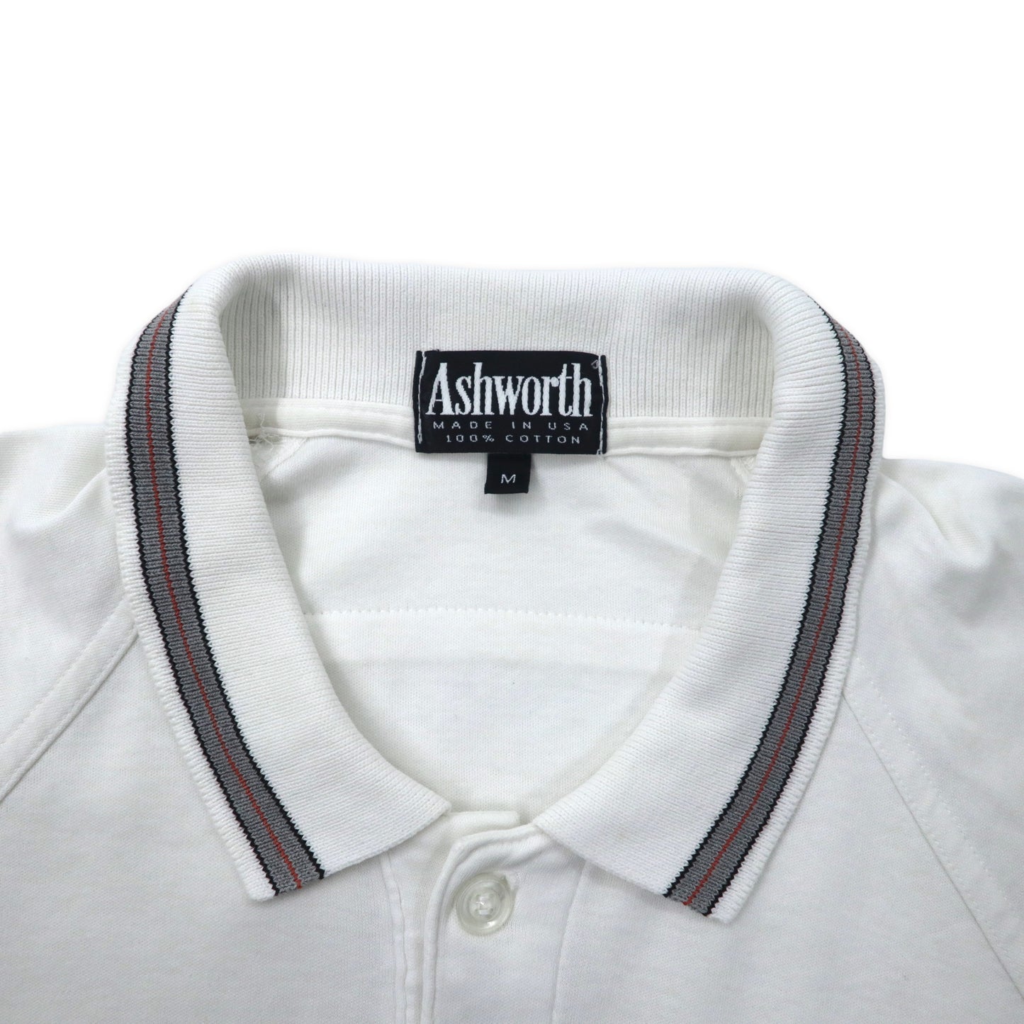USA製 ポロシャツ M ホワイト コットン Ashworth