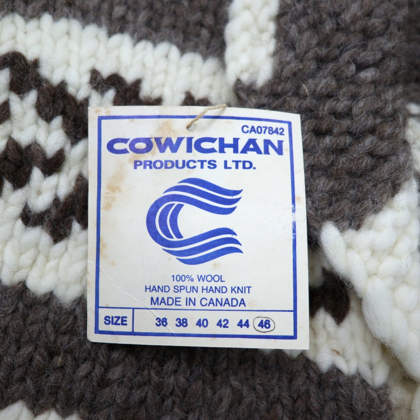 COWICHAN PRODUCTS LTD. カナダ製 カウチン カーディガン 46 ホワイト ブラウン ウール サンダーバード カナディアン ビッグサイズ デッドストック 未使用品