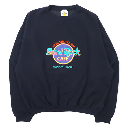 Hard Rock CAFE USA製 90年代 ビッグサイズ ロゴ刺繍 スウェット M ブラック コットン 裏起毛 NEWPORT BEACH