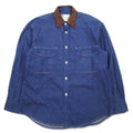 Vintage 90s Denim Shirt MINDLOOSER Leather Collar Switching Work Denim Shirt L Indigo Blue Cotton