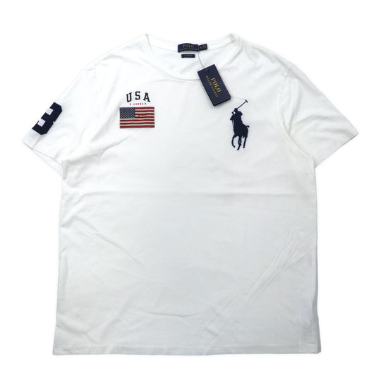 日本然リトテ-古着オンライン-POLO RALPH LAUREN ビッグポニー Tシャツ XL ホワイト コットン USA 星条旗 ビッグサイズ 未使用品-POLO RALPH LAUREN Big Pony T-Shirt XL White Cotton USA Starches Flag Big Size Unused