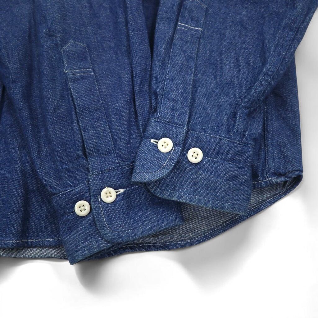 Vintage 90s Denim Shirt MINDLOOSER Leather Collar Switching Work Denim Shirt L Indigo Blue Cotton