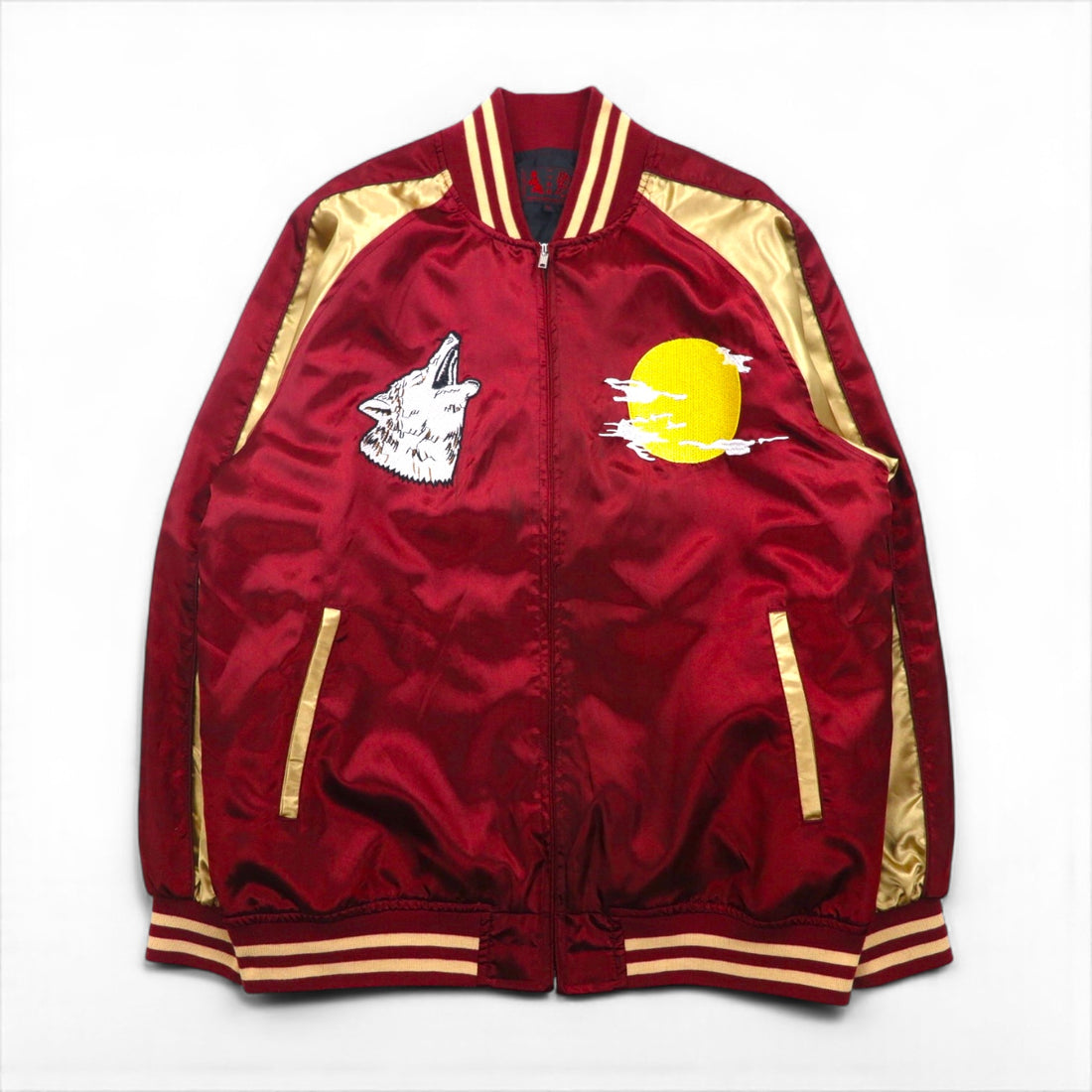 Isshinjokyo Sukajan Souvenir Jacket, Size 3XL, Bordeaux, Wolf Design