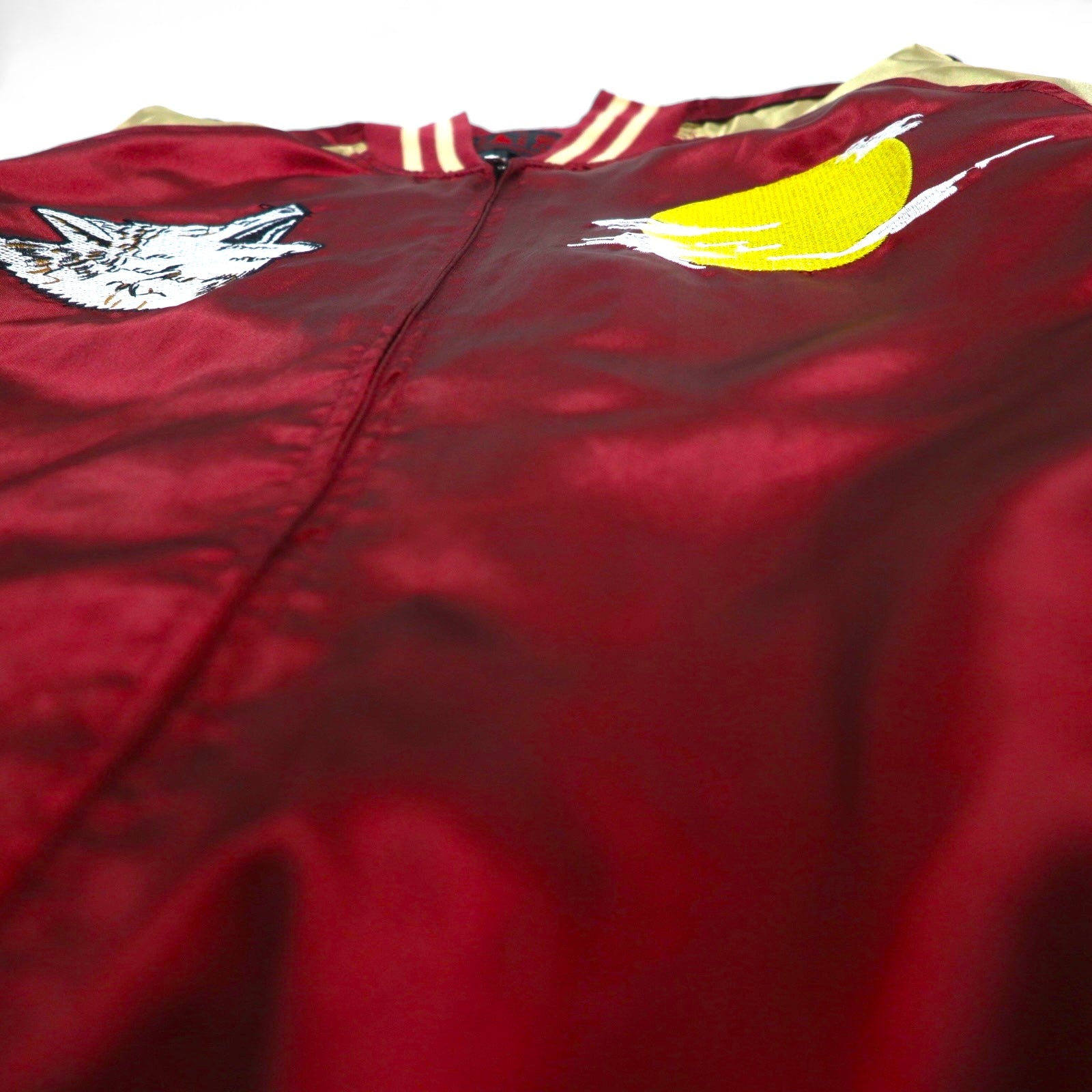 Isshinjokyo Sukajan Souvenir Jacket, Size 3XL, Bordeaux, Wolf Design