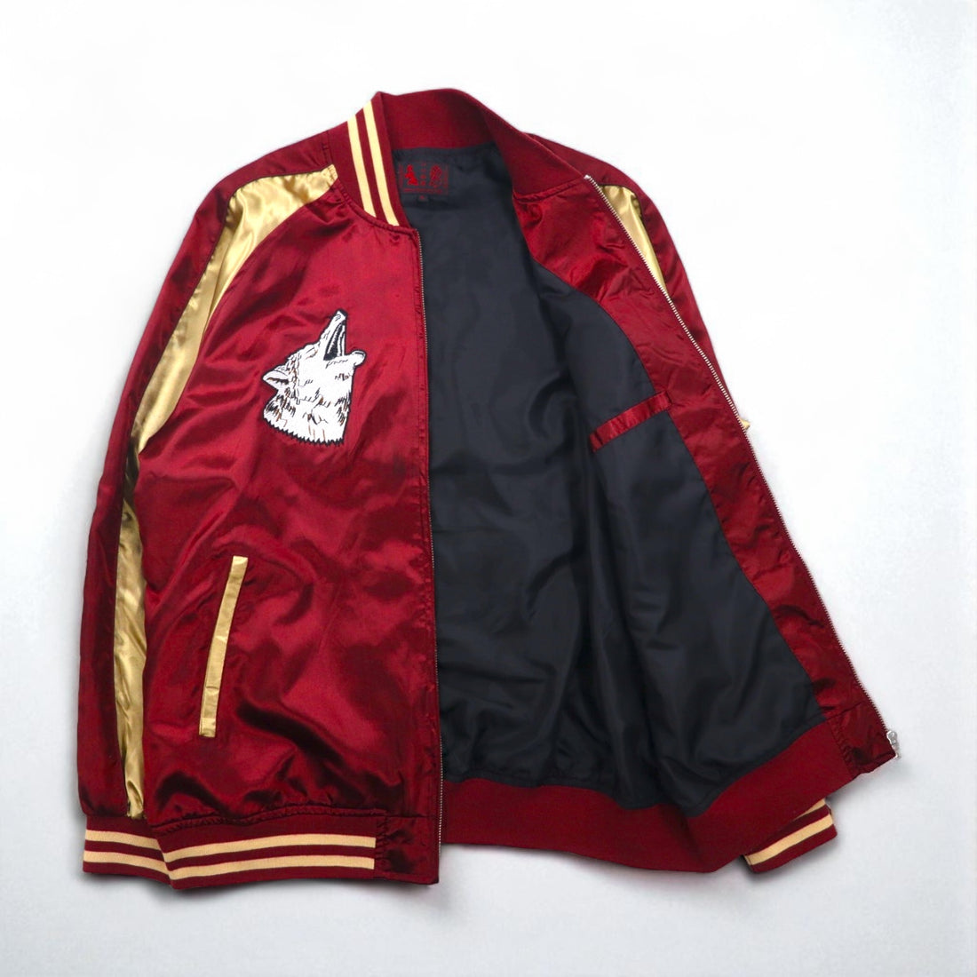 Isshinjokyo Sukajan Souvenir Jacket, Size 3XL, Bordeaux, Wolf Design