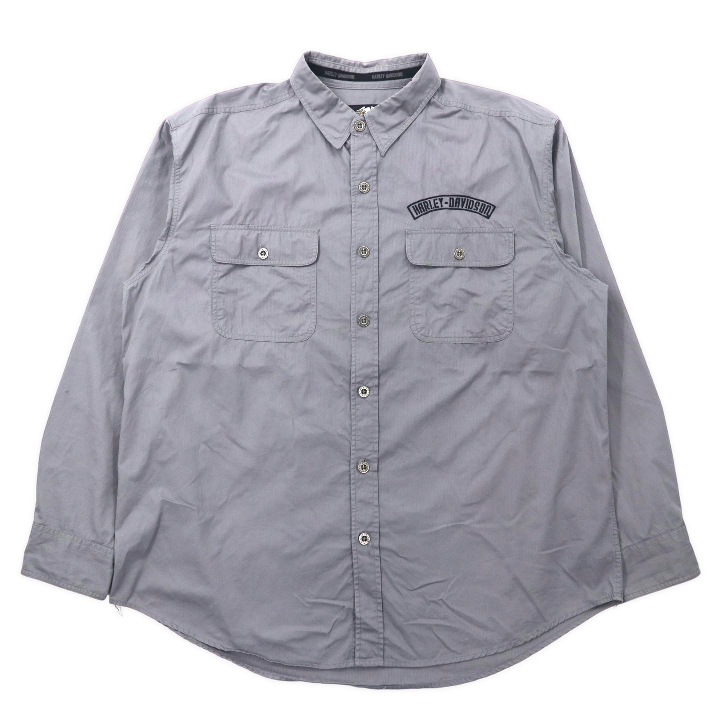 HARLEY DAVIDSON ワークシャツ XL グレー コットン バックロゴ刺繍 ビッグサイズ