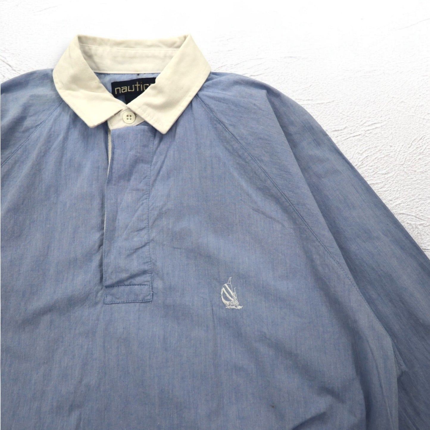 nautica 90年代 プルオーバー シャンブレーシャツ XL ブルー コットン ワンポイントロゴ刺繍