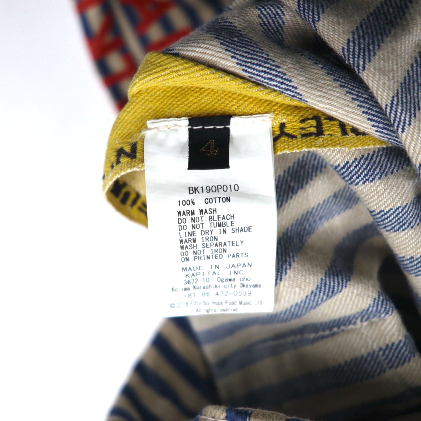 KAPITAL × ZION ROOTSWEAR Overalls 4 Blue Beige Stripe SINGS BOB MARLEY TALKIN' BLUES COLLECTION Bob Marley BK190P011