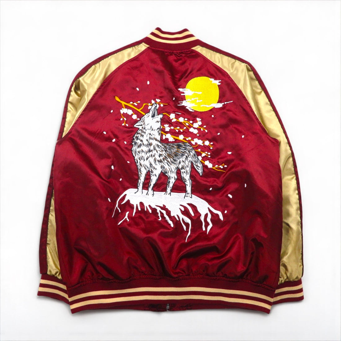 Isshinjokyo Sukajan Souvenir Jacket, Size 3XL, Bordeaux, Wolf Design