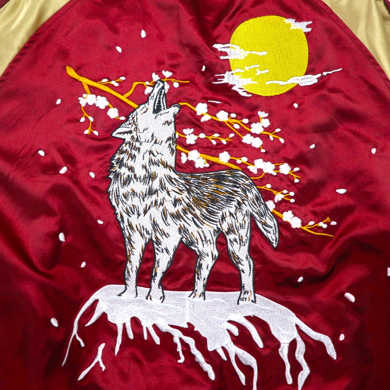 Isshinjokyo Sukajan Souvenir Jacket, Size 3XL, Bordeaux, Wolf Design