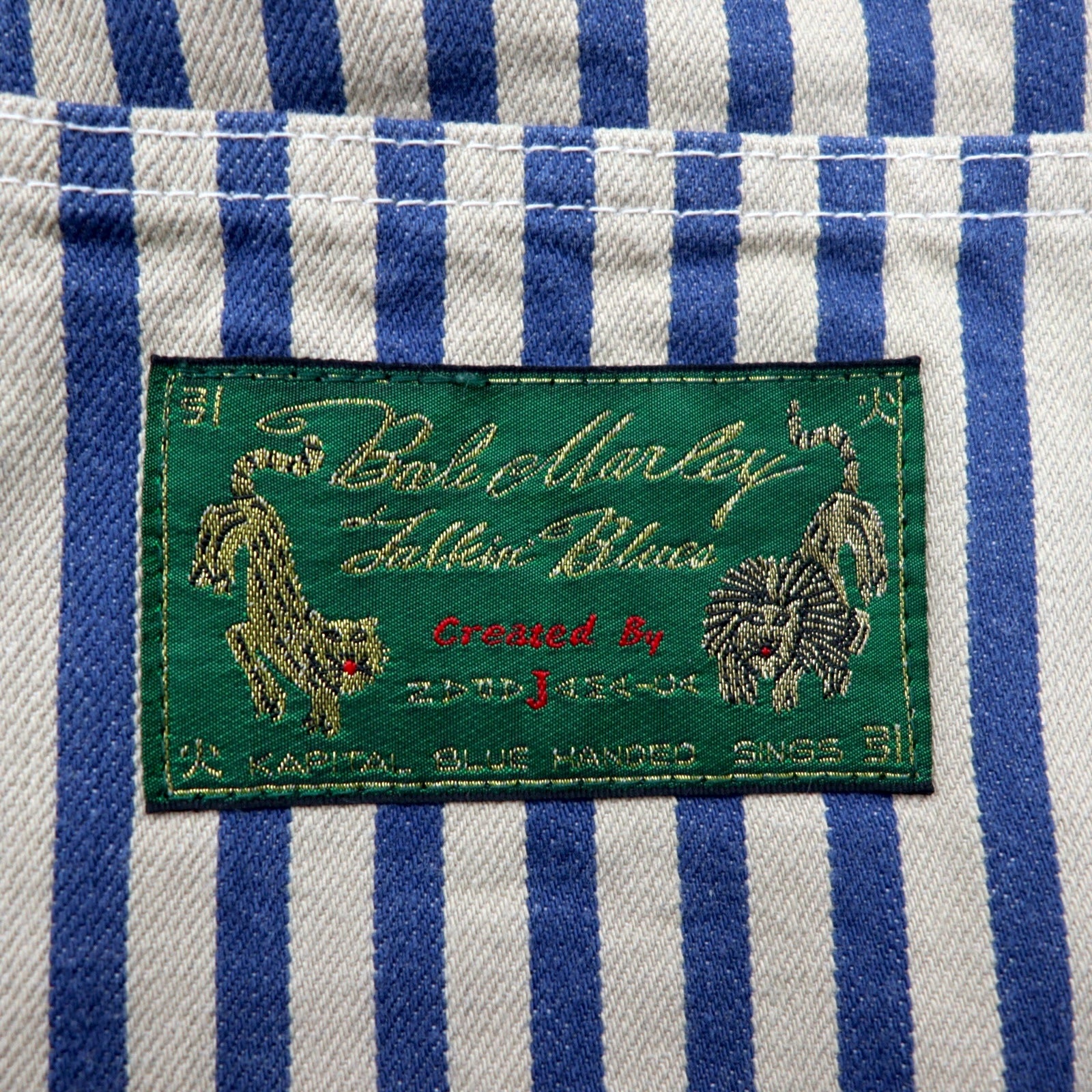 KAPITAL × ZION ROOTSWEAR Overalls 4 Blue Beige Stripe SINGS BOB MARLEY TALKIN' BLUES COLLECTION Bob Marley BK190P011