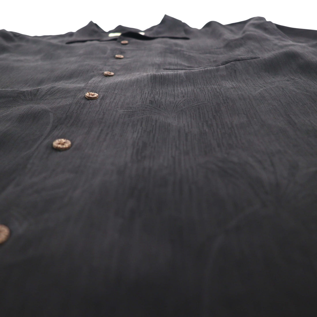 TOMMY BAHAMA Silk Open-Collar Aloha Shirt, XL, Black, Boxy Silhouette, Back Logo, Cocktail Embroidery