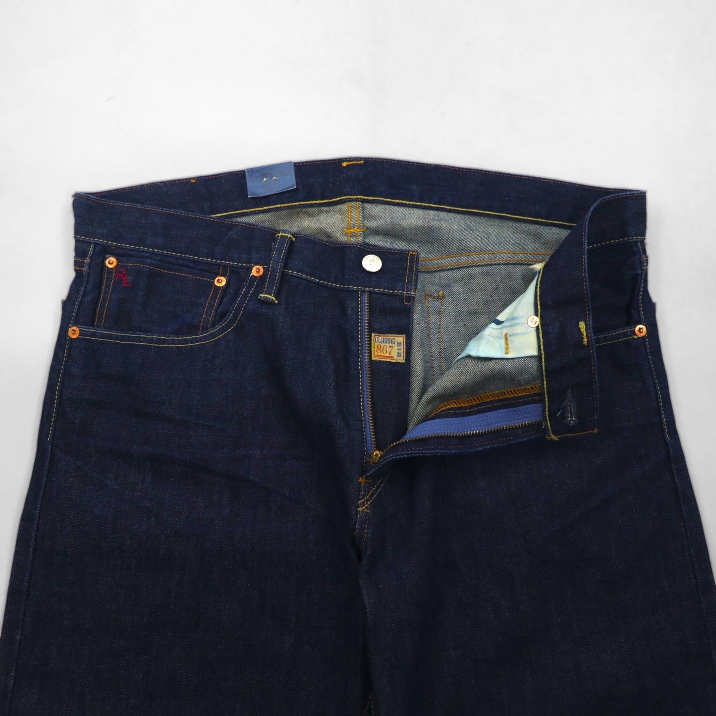Polo Ralph Lauren リジッド デニムパンツ ジーンズ L インディゴ CLASSIC FIT 867 未使用品 ジッパーフライ レザーパッチ