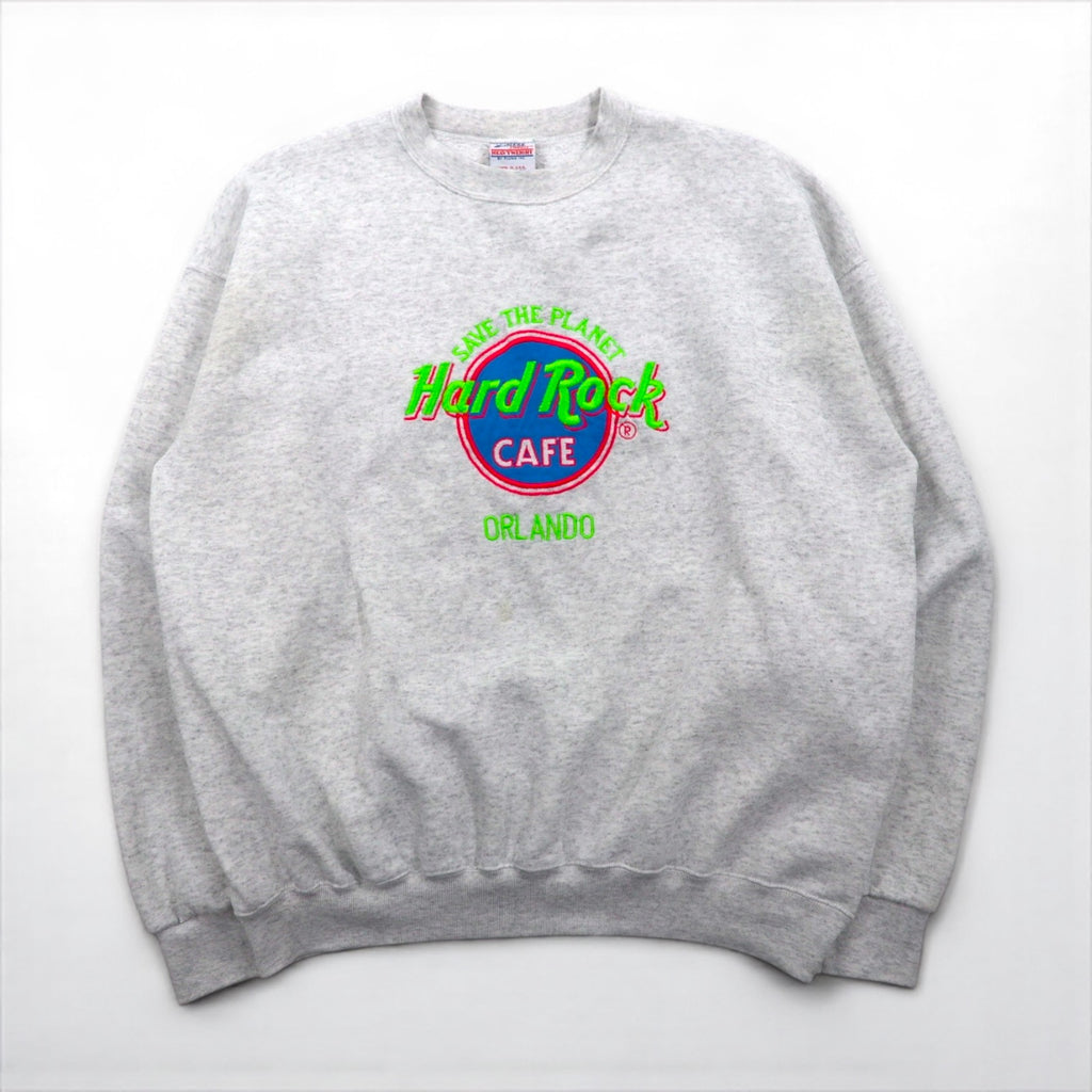 Hard Rock Cafe 90年代 USA製 ロゴ刺繍 スウェット トレーナー XL グレー SANTEE BY PLUMA