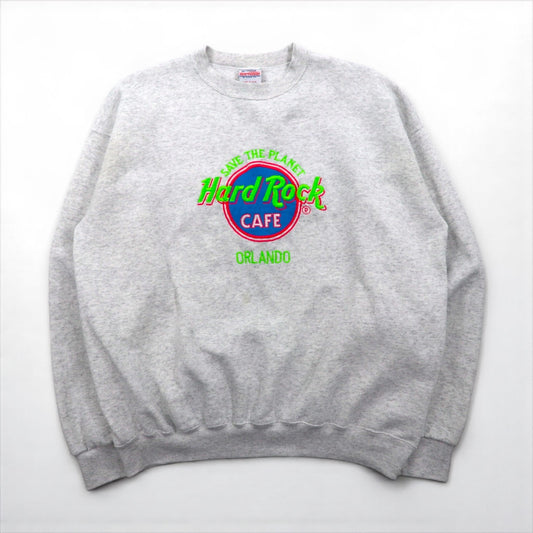Hard Rock Cafe 90年代 USA製 ロゴ刺繍 スウェット トレーナー XL グレー SANTEE BY PLUMA