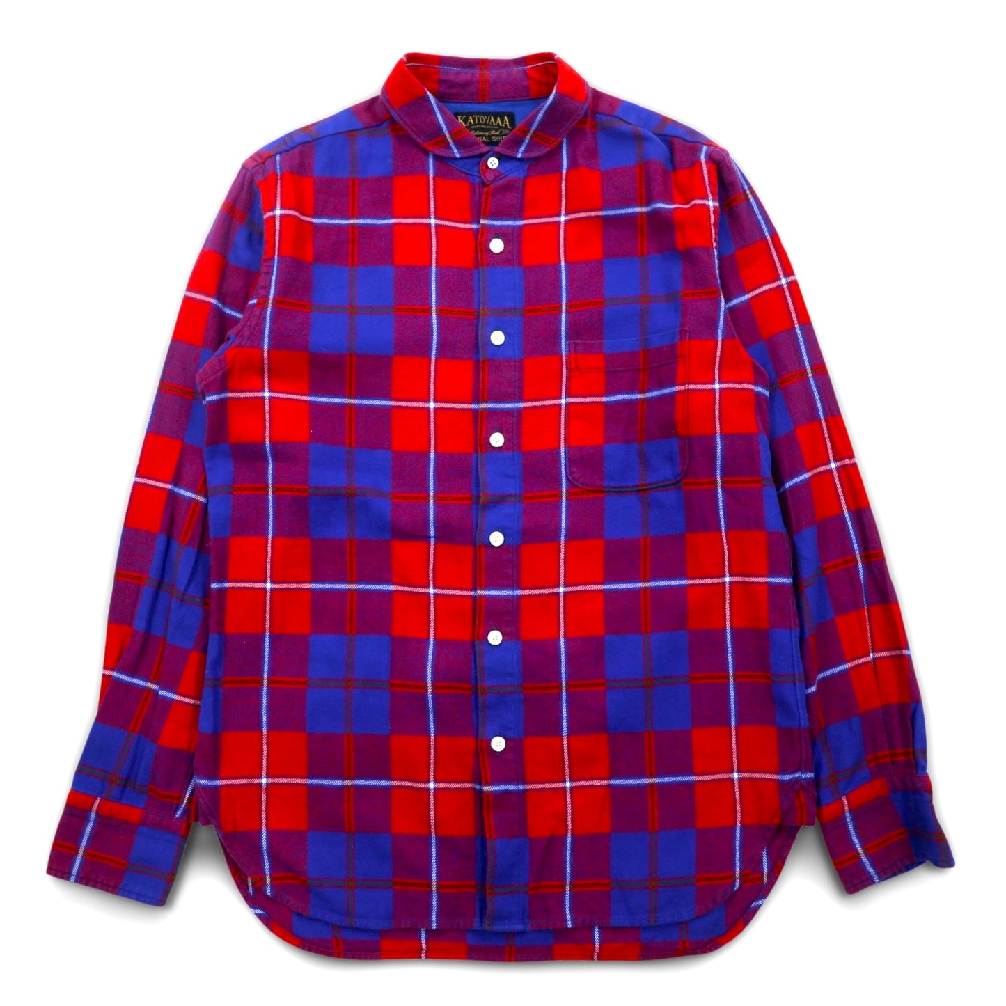 KATO' / AAA Round Collar Flannel Shirt S Red Blue Check Cotton Round Collar Made in Japan