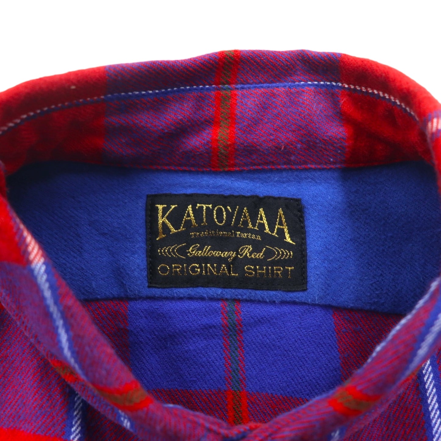 KATO' / AAA Round Collar Flannel Shirt S Red Blue Check Cotton Round Collar Made in Japan