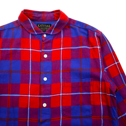 KATO' / AAA Round Collar Flannel Shirt S Red Blue Check Cotton Round Collar Made in Japan