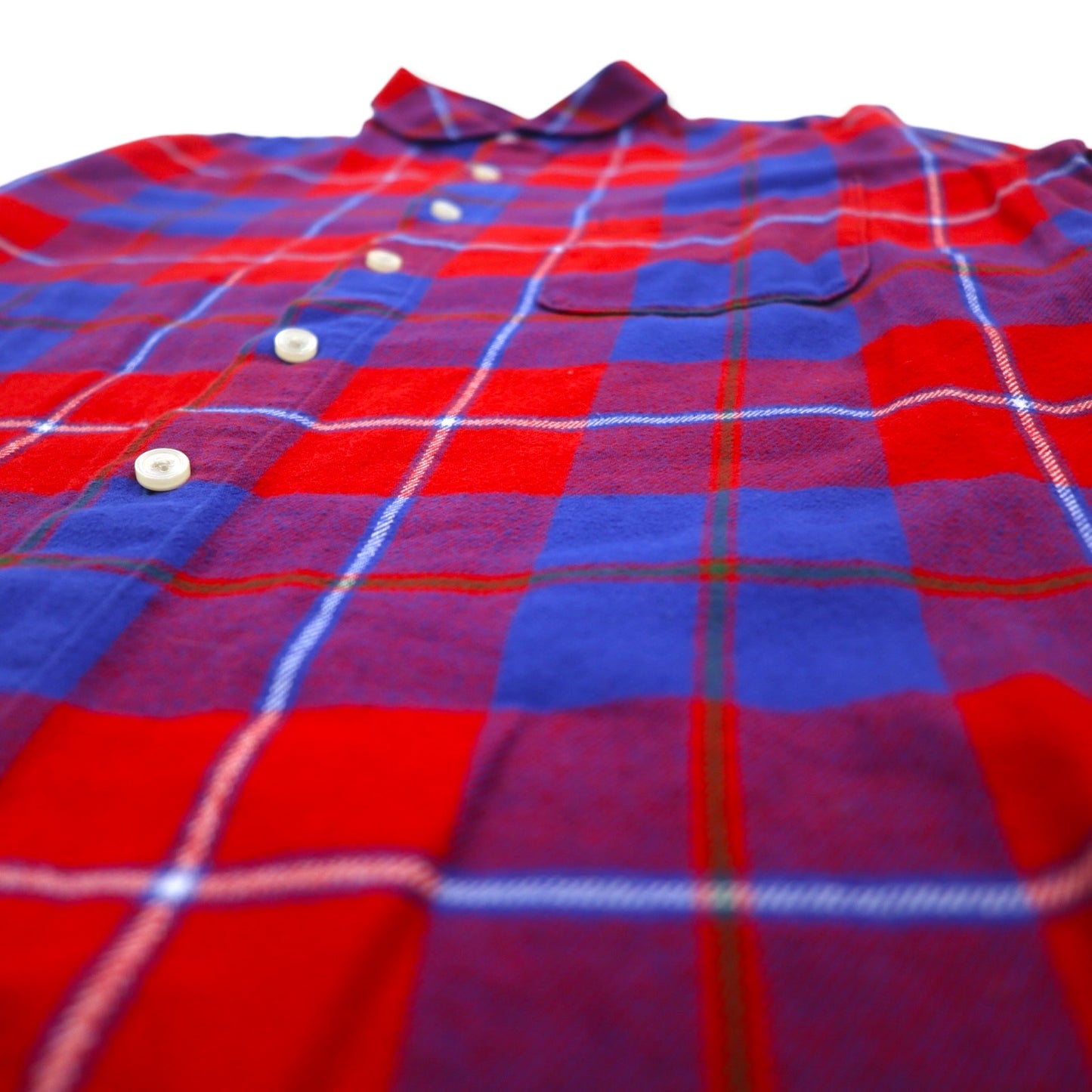KATO' / AAA Round Collar Flannel Shirt S Red Blue Check Cotton Round Collar Made in Japan