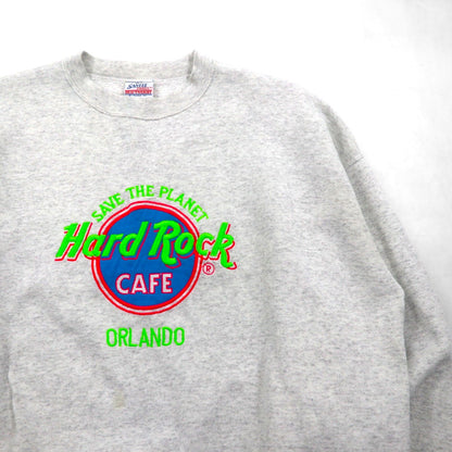 Hard Rock Cafe 90年代 USA製 ロゴ刺繍 スウェット トレーナー XL グレー SANTEE BY PLUMA