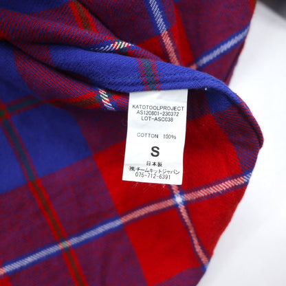 KATO' / AAA Round Collar Flannel Shirt S Red Blue Check Cotton Round Collar Made in Japan