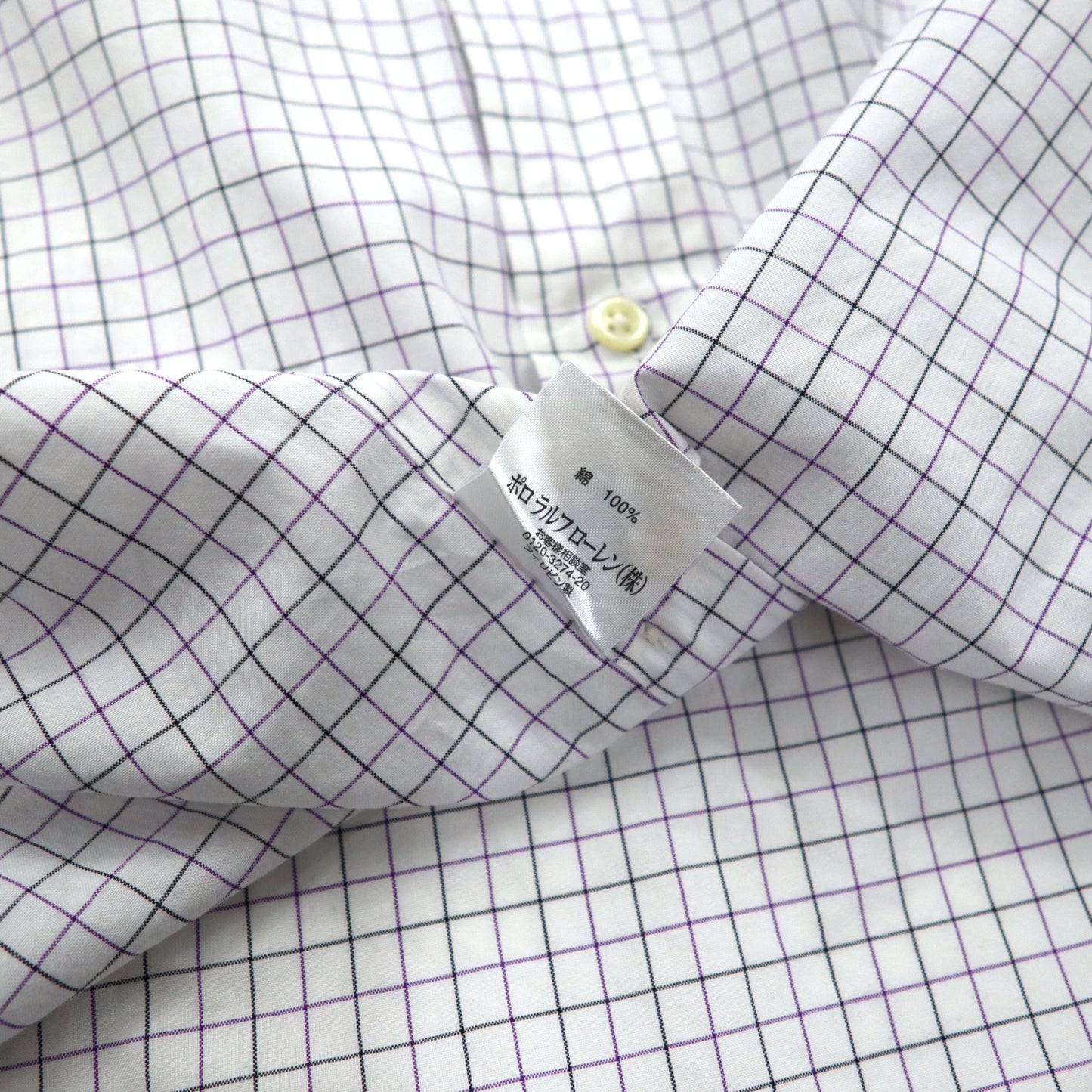 RALPH LAUREN ボタンダウンシャツ 39-82 ホワイト チェック コットン スモールポニー刺繍
