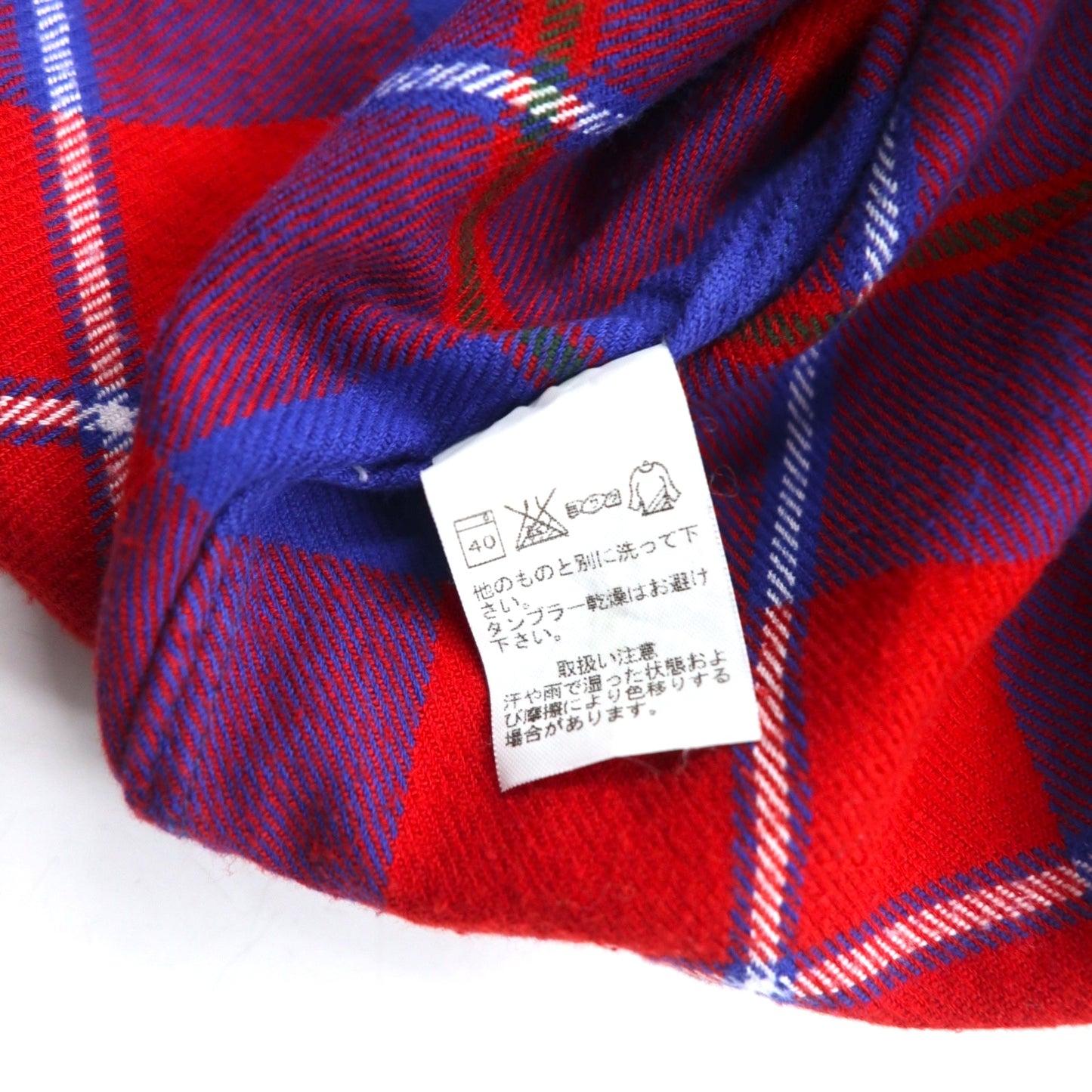 KATO' / AAA Round Collar Flannel Shirt S Red Blue Check Cotton Round Collar Made in Japan