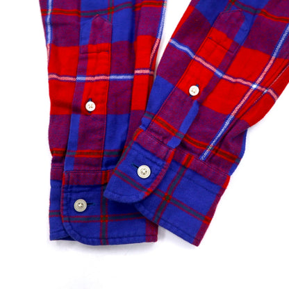 KATO' / AAA Round Collar Flannel Shirt S Red Blue Check Cotton Round Collar Made in Japan