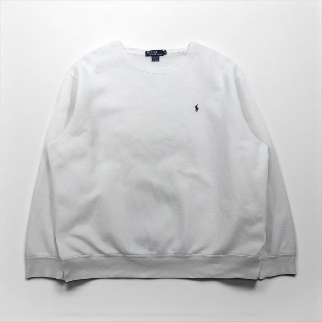 Polo Ralph Lauren 90s XL White Cotton Sweatshirt with Small Pony Embroidery