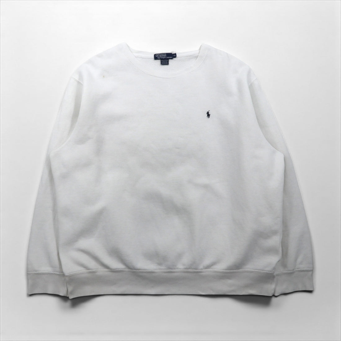 Polo Ralph Lauren 90s XL White Cotton Sweatshirt with Small Pony Embroidery