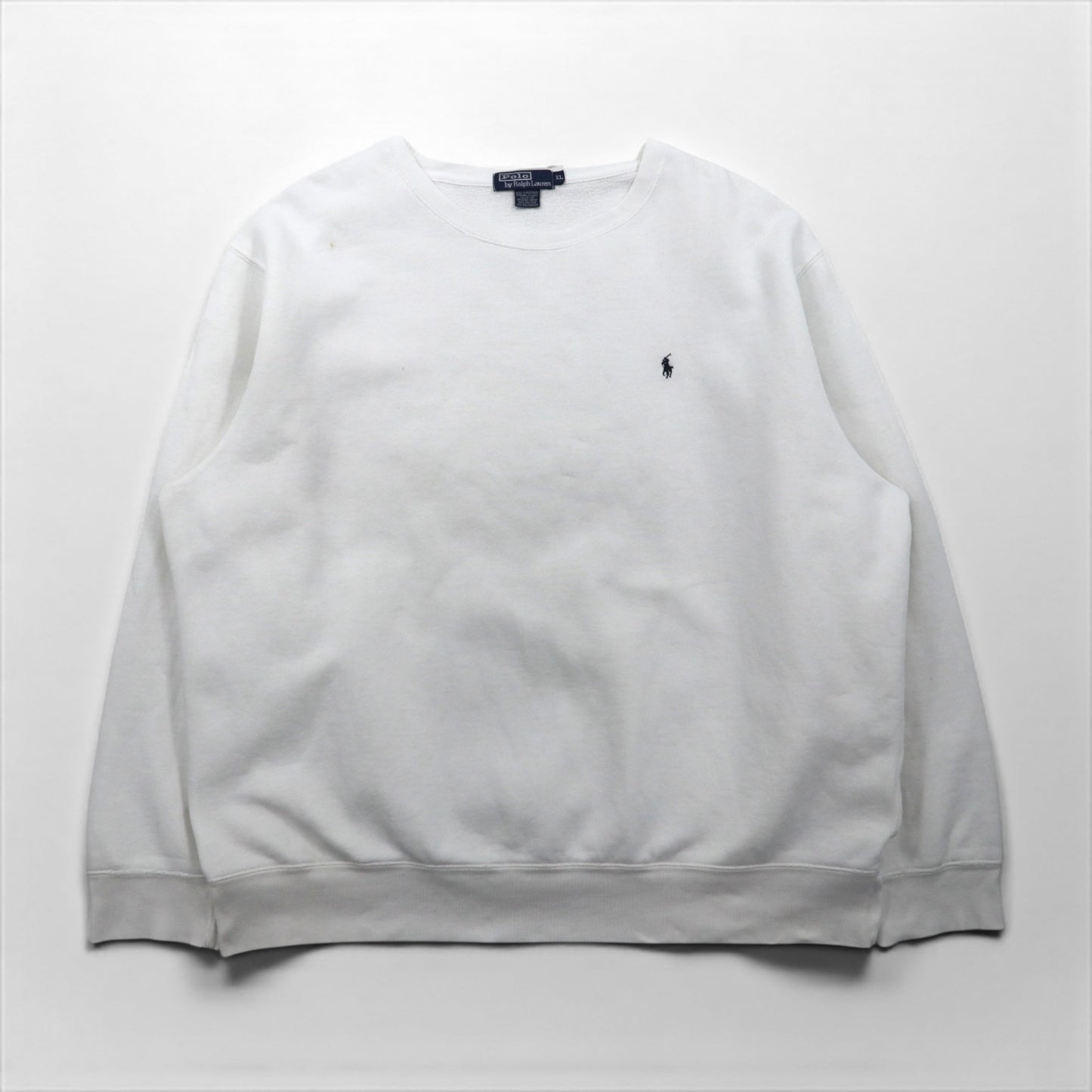 Polo Ralph Lauren 90s XL White Cotton Sweatshirt with Small Pony Embroidery