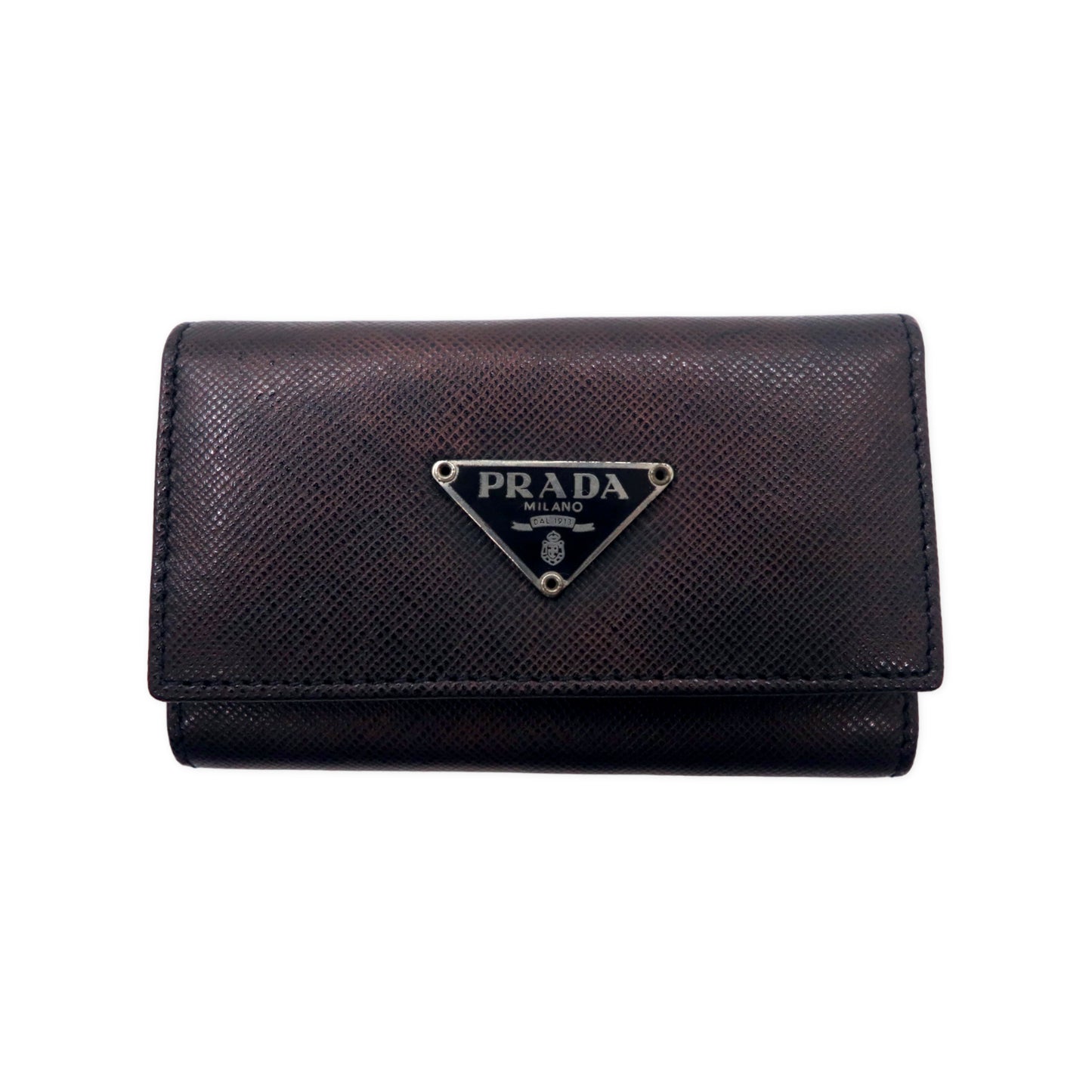 PRADA 6 Key Case Black Leather Safiano Saffiano Nero M222A Italian