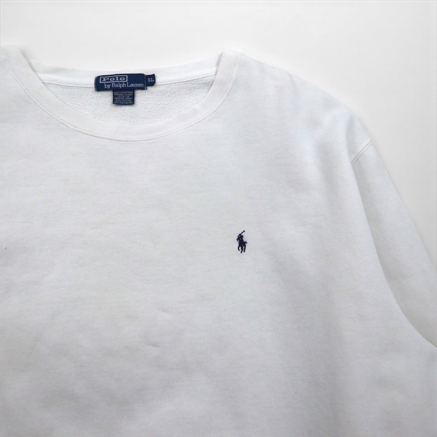 Polo Ralph Lauren 90s XL White Cotton Sweatshirt with Small Pony Embroidery