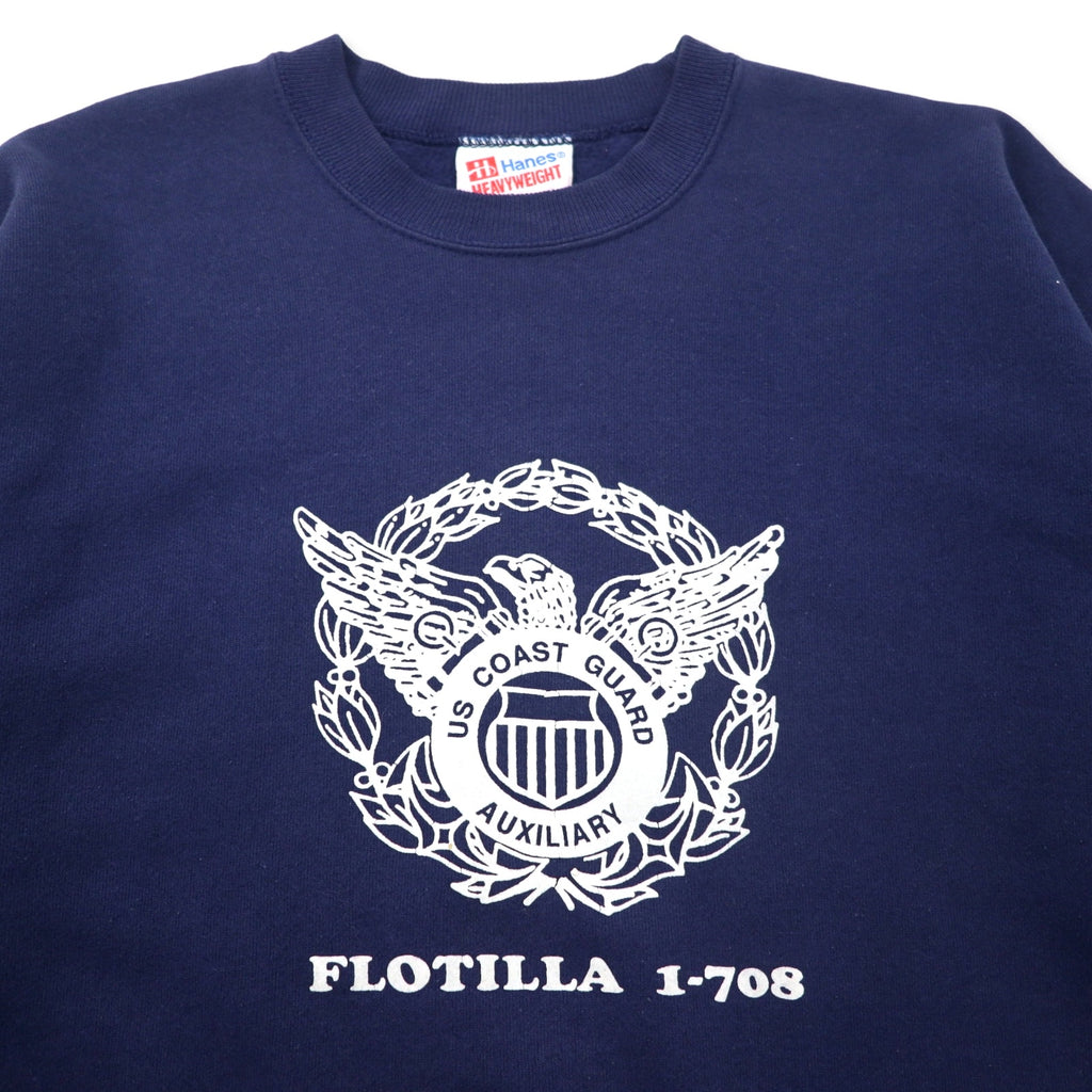 Hanes USA made 90s USCG print sweatshirt L navy cotton brushed back heavyweight big size