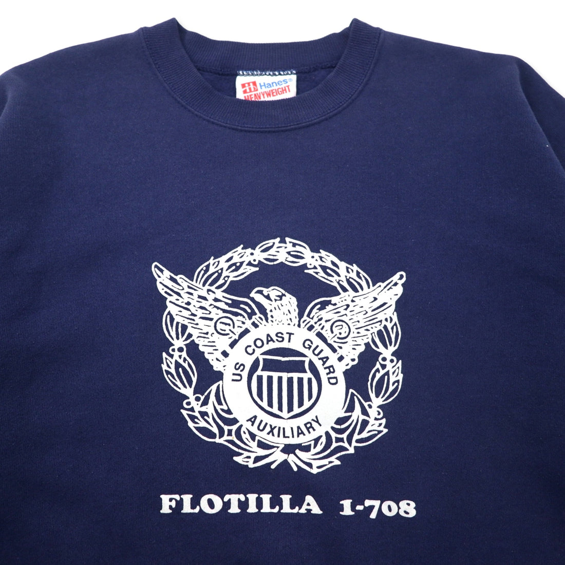 Hanes USA made 90s USCG print sweatshirt L navy cotton brushed back heavyweight big size