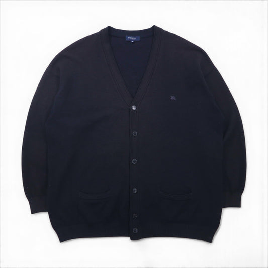 BURBERRY 鹿の子 Vネック ニット カーディガン XL ネイビー コットン