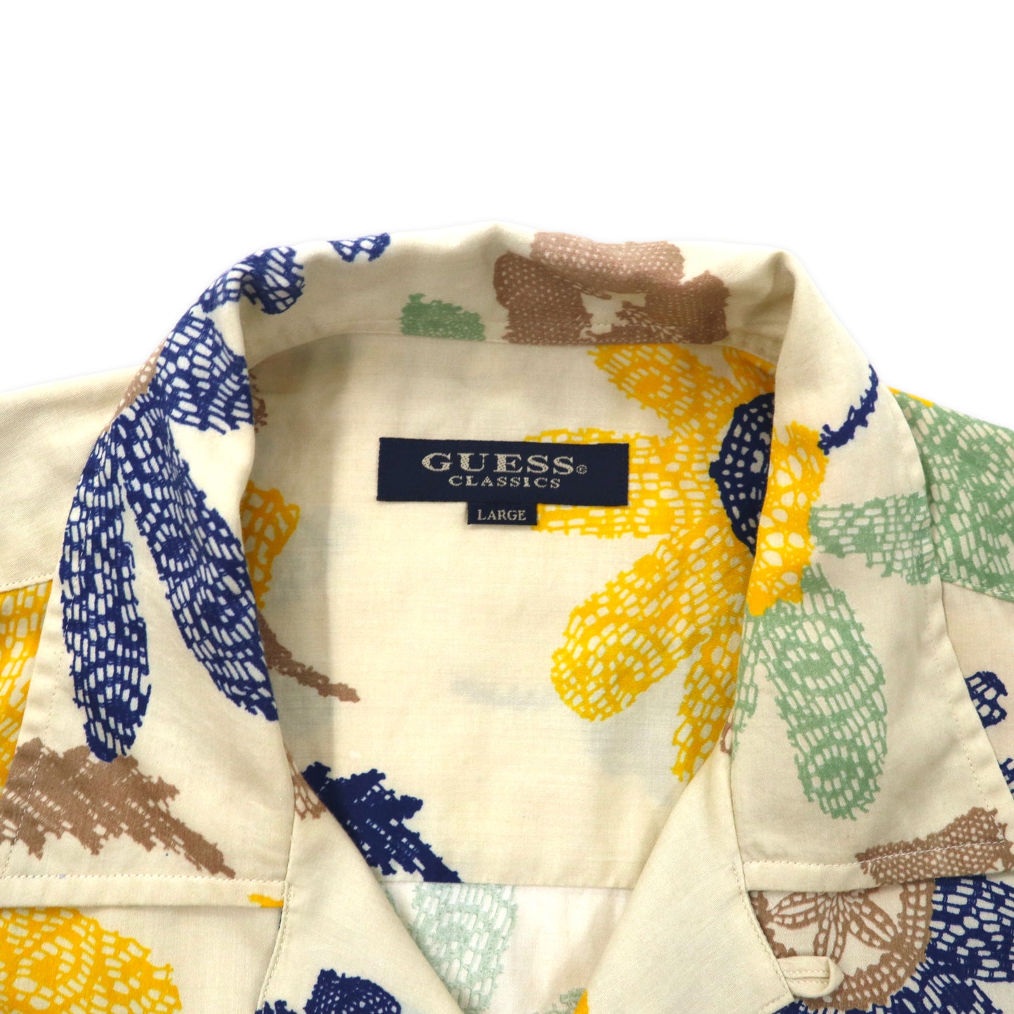 Guess Classics 90's Flower Pattern Hawaiian Shirt L Beige Cotton Japan MADE