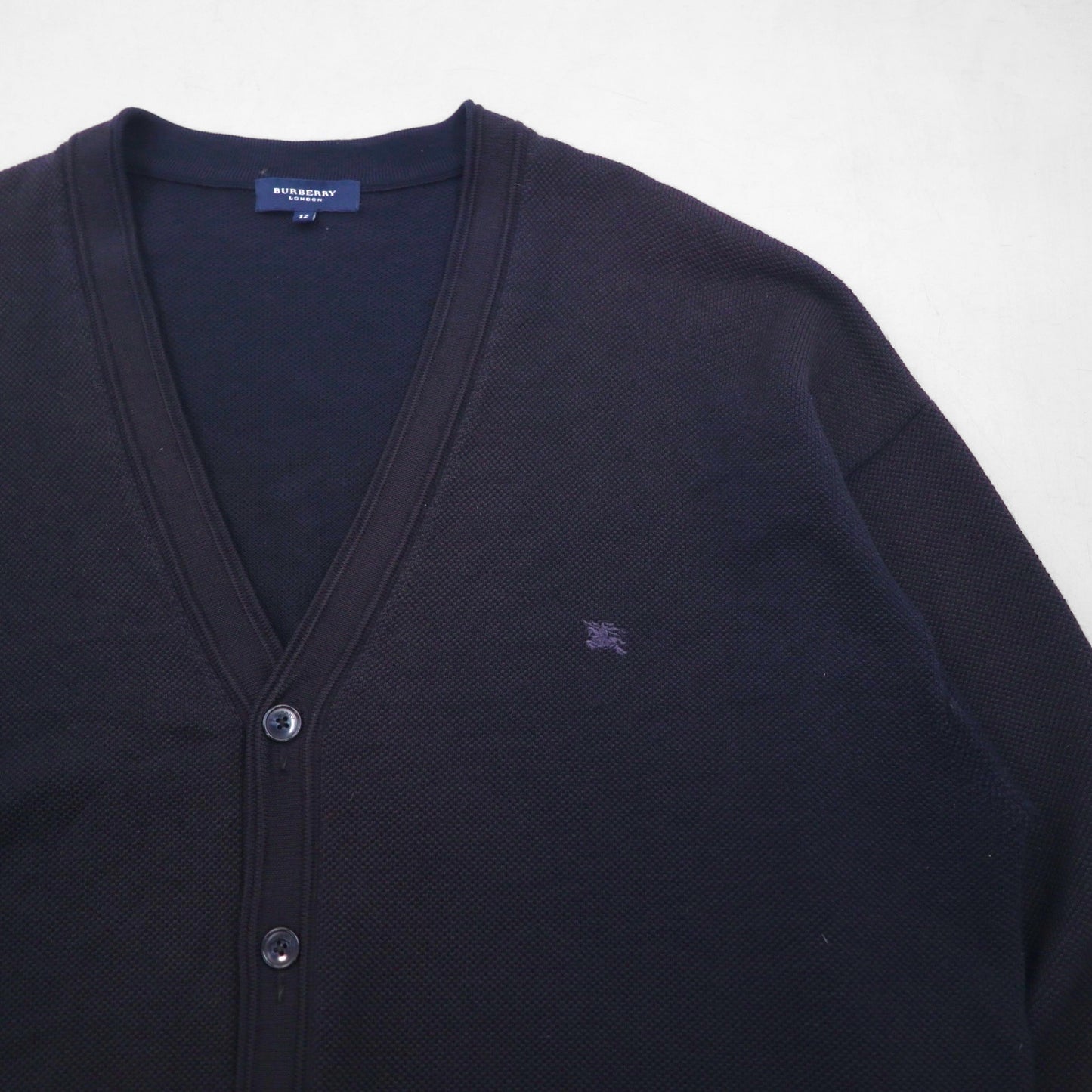 BURBERRY Pique V-Neck Knit Cardigan, XL, Navy, Cotton