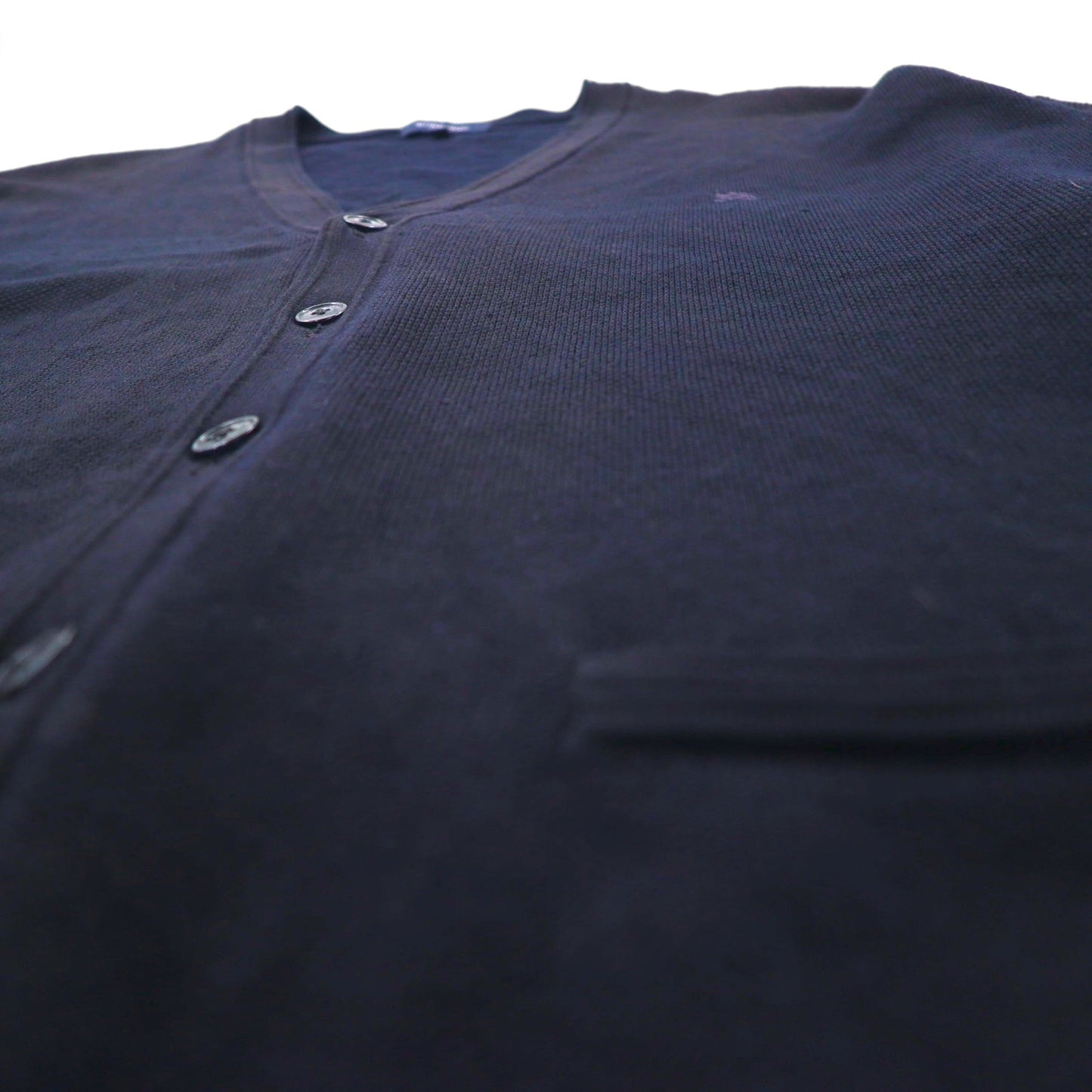 BURBERRY Pique V-Neck Knit Cardigan, XL, Navy, Cotton