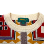 KENZO GOLF 90年代 総柄 ニット セーター L クリーム ウール