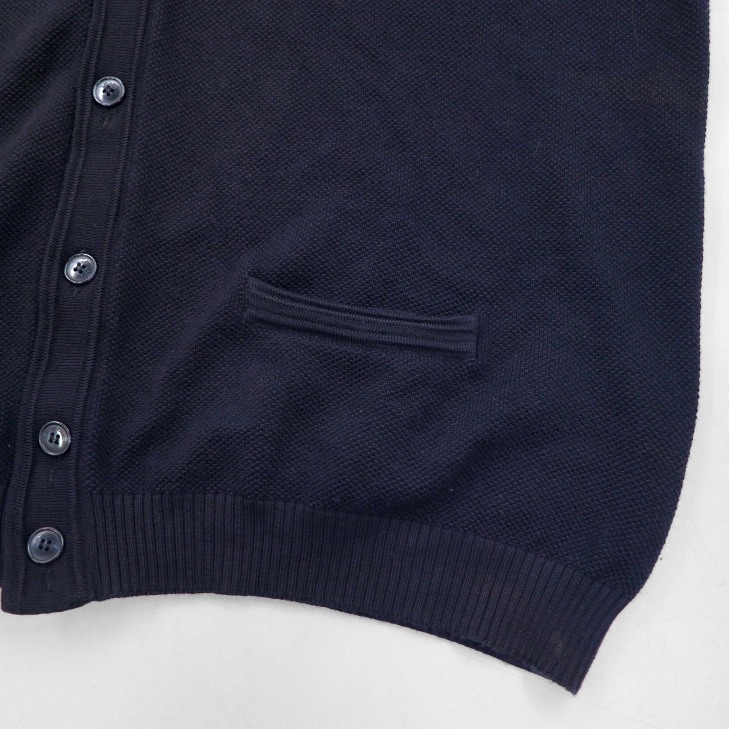 BURBERRY Pique V-Neck Knit Cardigan, XL, Navy, Cotton