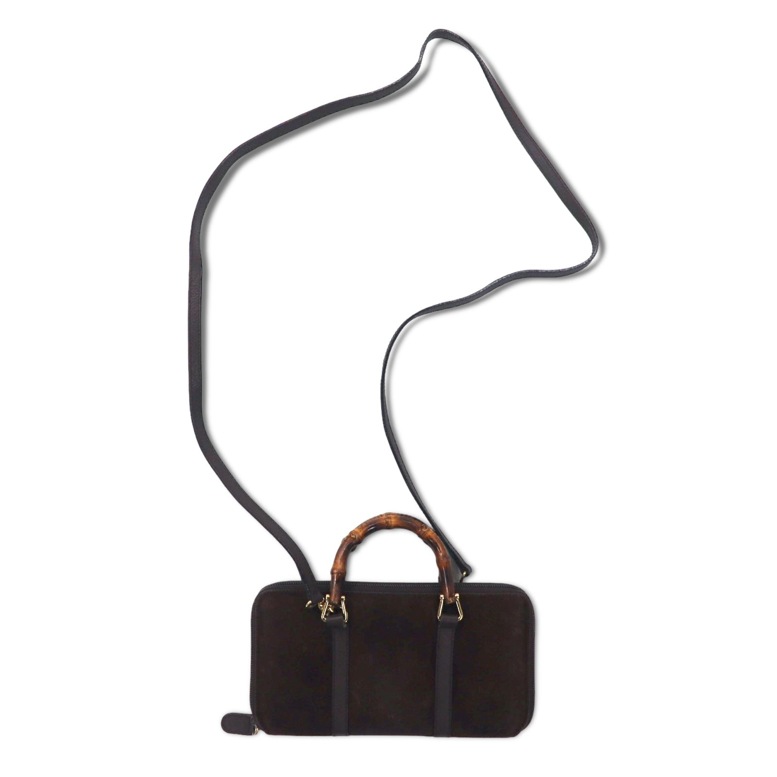 日本然リトテ-古着オンライン-GUCCI 2WAY バンブー ショルダー ウォレット 長財布 ブラウン スエードレザー ラウンドファスナー 039・1998・0700 オールドグッチ イタリア製-GUCCI 2WAY Bamboo Shoulder Wallet Long Wallet Brown SUEDE Leather Round Fastener 039, 1998. 0700 Vintage Gucci Italian Made