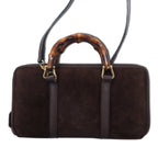 GUCCI 2WAY Bamboo Shoulder Wallet Long Wallet Brown Suede Leather Round Zipper 039・1998・0700 Old Gucci Made in Italy