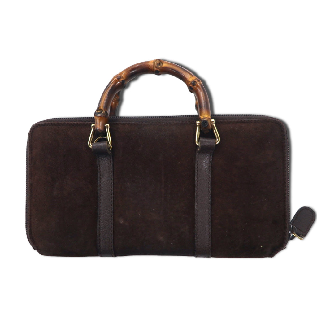 GUCCI 2WAY Bamboo Shoulder Wallet Long Wallet Brown Suede Leather Round Zipper 039・1998・0700 Old Gucci Made in Italy